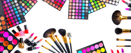 Makeup. Make-up set palette with colorful eyeshadowsの写真素材
