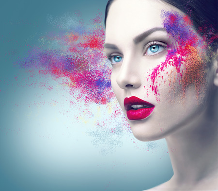 Fashion model girl portrait with colorful powder makeupの写真素材