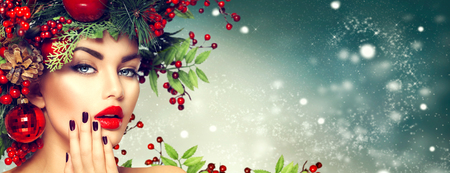 Christmas woman makeup. Winter fashion girlの写真素材