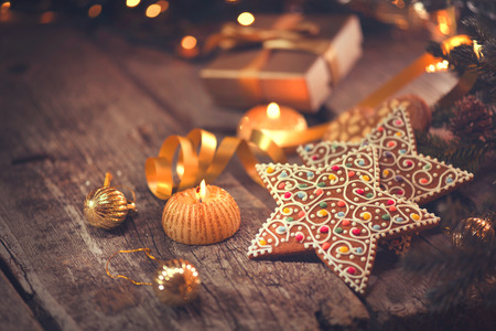 Christmas holiday background. Christmas served table with decorationsの写真素材