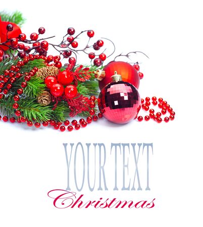 Christmas and New Year red color decoration isolated on white background. Border art designの写真素材