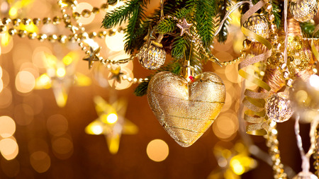Christmas and New Year decoration. Abstract blurred bokeh holiday backgroundの写真素材