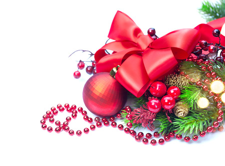 Red Christmas and New Year decoration isolated on white background. Border art designの写真素材