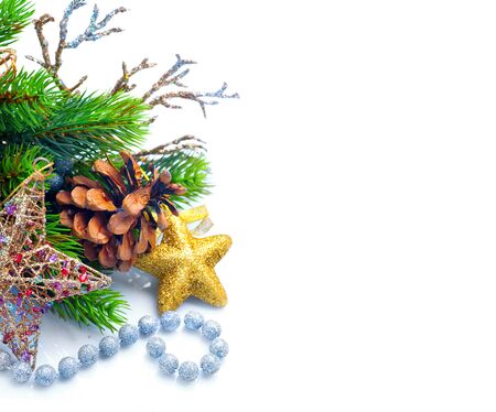 Christmas and New Year Decoration isolated on white backgroundの写真素材