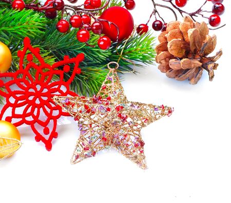 Christmas and New Year decoration isolated on white background. Border art designの写真素材