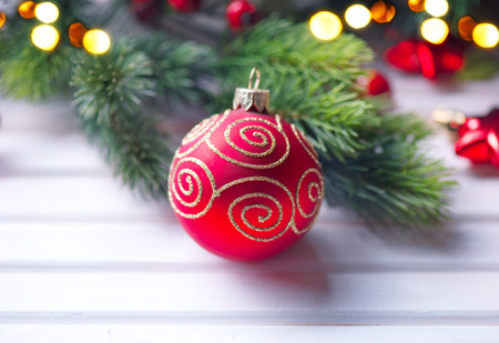 Christmas and New Year decoration over white wood background. Border art designの写真素材