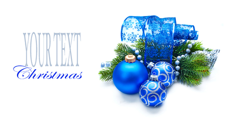 Christmas and New Year Blue blue decoration isolated on whiteの写真素材
