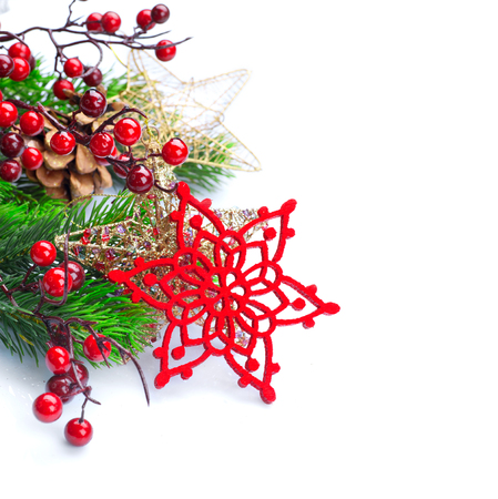 Christmas and New Year decoration isolated on white backgroundの写真素材