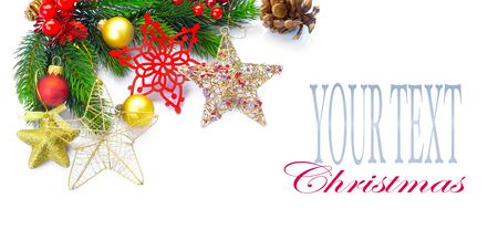Christmas and New Year Decoration isolated on white backgroundの写真素材