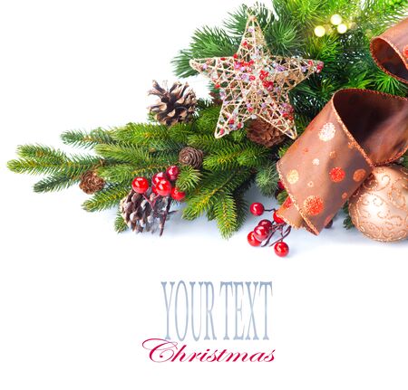Christmas and New Year Decoration isolated on white backgroundの写真素材