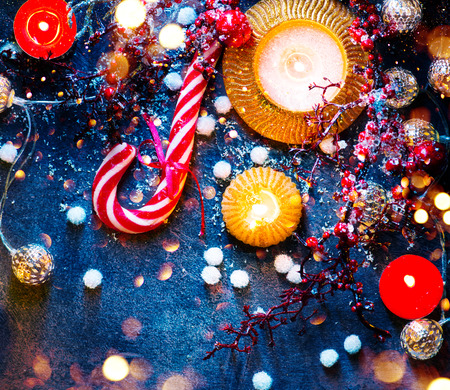 Christmas holiday background. Christmas served table with decorationsの写真素材