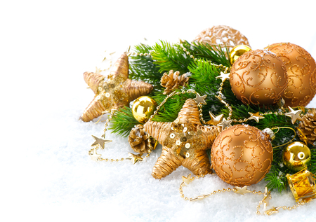 Christmas and New Year Decoration over white backgroundの写真素材