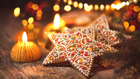 Christmas holiday background. Christmas table with decorationsの写真素材