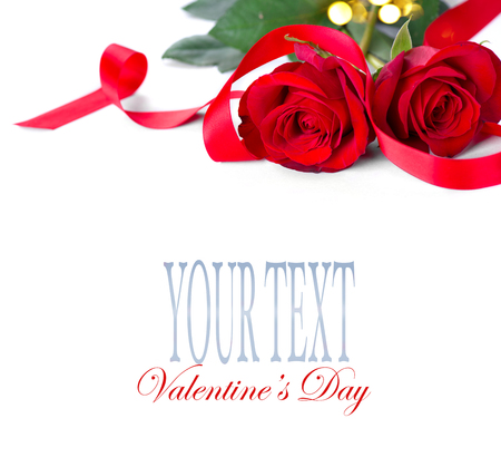 Valentine's Day. Red roses isolated on white backgroundの写真素材