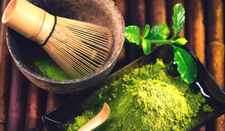 Matcha powder. Organic green matcha tea ceremonyの写真素材