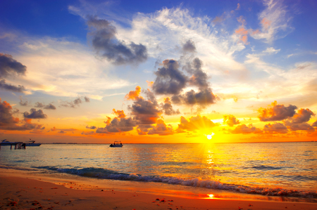 Sunset beach. Paradise scene of Caribbean islandの写真素材
