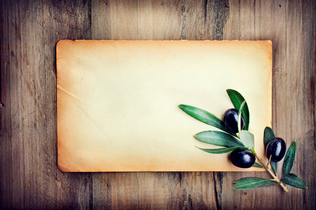 Olive over paper background. Fresh and healthy organic olives border designの写真素材