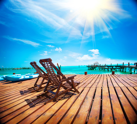 Exotic Caribbean paradise. Travel, tourism or vacations concept. Tropical beach resortの写真素材