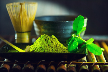 Matcha tea powder. Organic green matcha tea ceremonyの写真素材