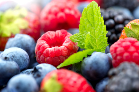 Berries. Various colorful berries background. Strawberry, raspberry, blackberry, blueberry closeup...