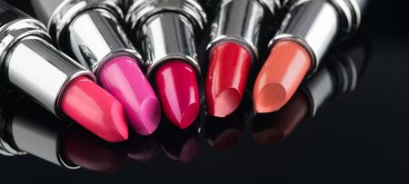 Fashion Colorful Lipsticks over blackの写真素材