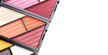 Make up palette set isolated on white background. Professional multicolor eyeshadow palette. Makeup. Professional multicolor eye shadow make-up palette, close-up. Various Colorfulの写真素材