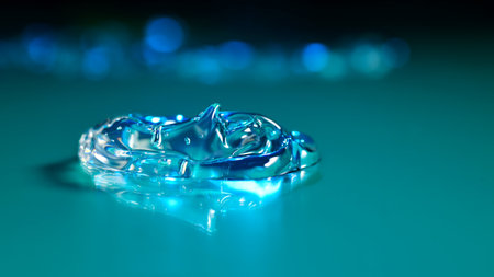 Clear transparent facial gel drop, Liquid cream gel cosmetic smudge texture on blue background. Cosmetics product, serum gel, thick hyaluronic acid, cream smear, skin care treatmenの写真素材