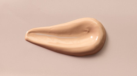 Makeup foundation, BB cream smear, cosmetic product over beige background. Make up base skin care,...