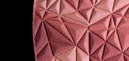Blush texture makeup, Eyeshadows, Beauty cosmetics product on black background, fashion make up. Shimmer backdrop. Top view, flat lay. Border design.の写真素材
