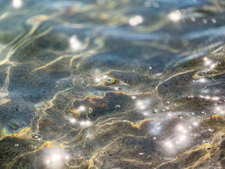 Sea waves surface, beach, beautiful sea side, summer beach with transparent blinking water, lights, waves close up, Coast line, nature. Ocean landscape, vacation, travel concept. Cの写真素材