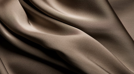 Silk, satin drapery background. Dark grey, brown color silk background, folds, texture of beautiful dark beige satin fabric close-up. Beautiful abstract smooth backdropの写真素材