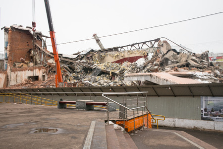 MOSCOW, RUSSIA, MARCH,12.2018: Demolition of old building of cinema "Kirgizia".のeditorial素材