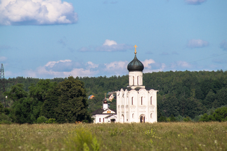 Russian ancient shrine. Orthodox Church of the Intercession on the Nerl River. Summer landscape. Vladimir region.の写真素材
