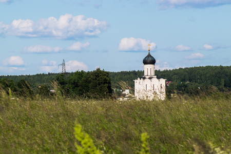 Boundless expanses around the Church of the Intercession of the Holy Virgin on the Nerl River on the bright summer day.の写真素材