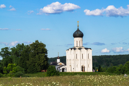 Russian ancient shrine. Orthodox Church of the Intercession on the Nerl River. Summer landscape. Vladimir region.の写真素材