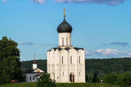 Russian ancient shrine. Orthodox Church of the Intercession on the Nerl River. Summer landscape. Vladimir region.の写真素材