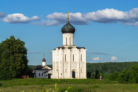 Russian ancient shrine. Orthodox Church of the Intercession on the Nerl River. Summer landscape. Vladimir region.の写真素材