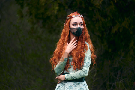 Cosplay girl elf in the forestの写真素材