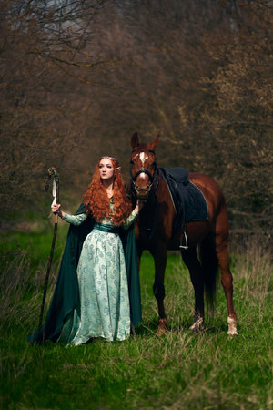 Cosplay girl elf in the forestの写真素材