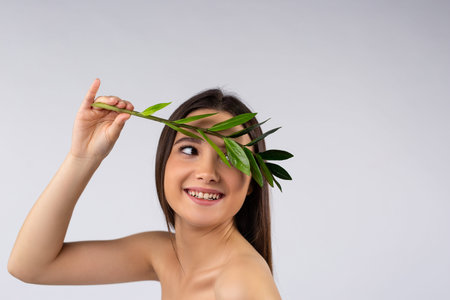 Beautiful young woman touching her skin. Health, Spa and beauty concept. Cosmetic empty space for...