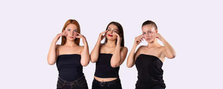 Skin care concept - beautiful caucasian skin care girls isolated on white background. Caucasian beauty skin. High quality photoの写真素材