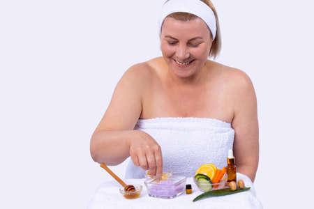 Natural homemade organic facial masks of honey, exotic fruits and essential oil for keeping the face in the tone.の写真素材