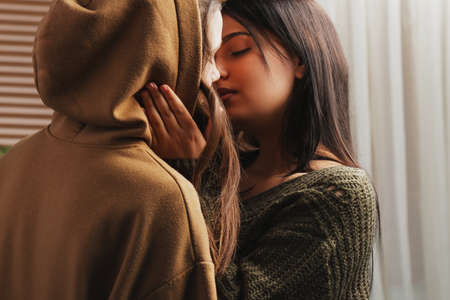 LGBT Lesbian couple love moments happiness concept. Couple kissing .の写真素材
