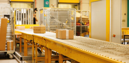 The parcel is on the conveyor belt. Concept of automatic logistics managementの写真素材