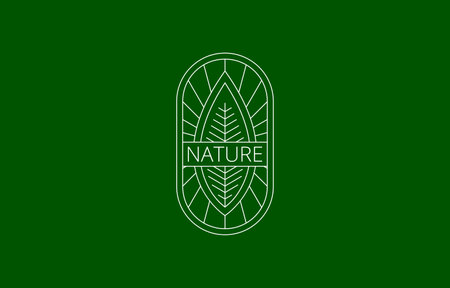 Vector Logo Design of Leaf Badge Logo Template with Linear Line Art Style for environment, food, vacation, science graphic need labelのイラスト素材