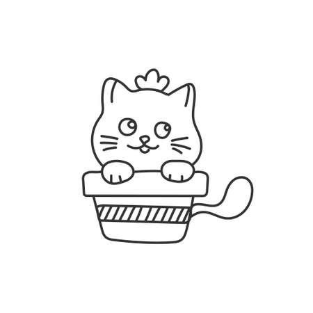 Cat Hold Balloon Fly Illustration Outline Vector Template suitable for kids coloring page booのイラスト素材