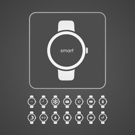 Smart watch with application icon on screen. Vector icon.のイラスト素材