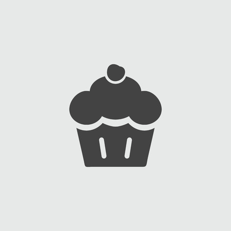 Cherry cupcake, vector sign flat illustration icon.のイラスト素材