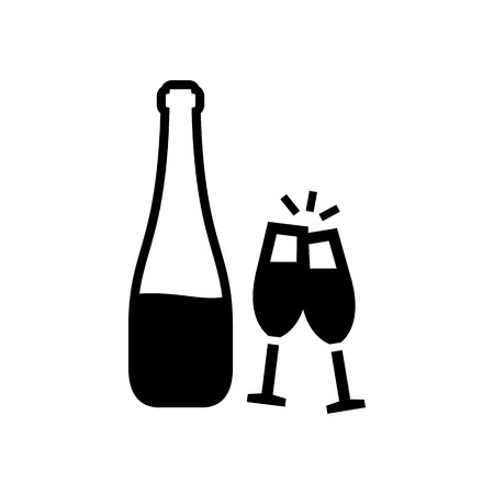 Wine bottle with glasses icon simple flat style vector illustration.のイラスト素材