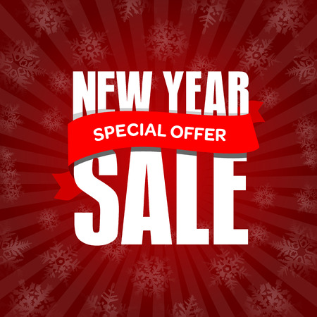 New Year sale badge, label, promo banner template. Special offer text on ribbon.のイラスト素材
